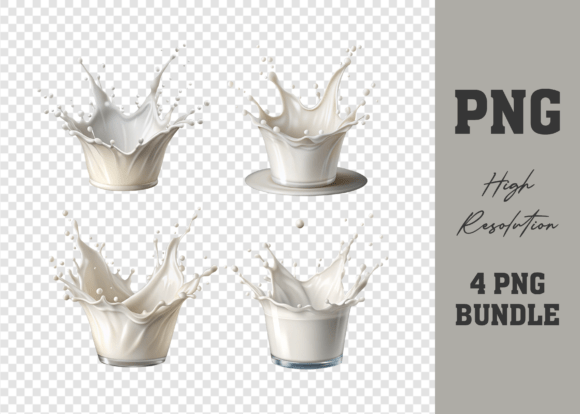 3D Watercolor Splash of Milk PNG Bundle for Your Designs