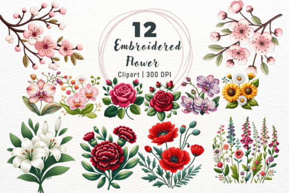 Charming Embroidered Flower Clipart: A Designer's Delight