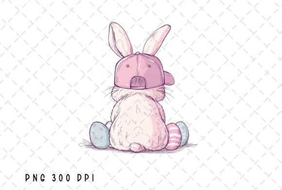 Charming Pink Bunny Eggs Easter with Cap PNG for Designs