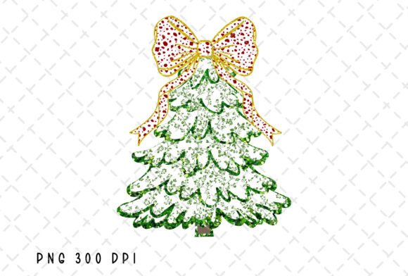 Coquette Bow Glitter Christmas Tree PNG: Festive Design