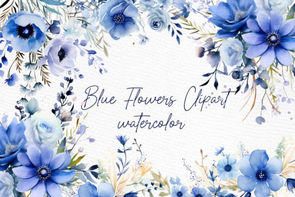 Elevate Your Brand with Navy Blue Floral Watercolor Clipart