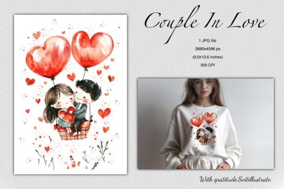 Enchanting Watercolor Couple in Love: Your Romantic Design Asset