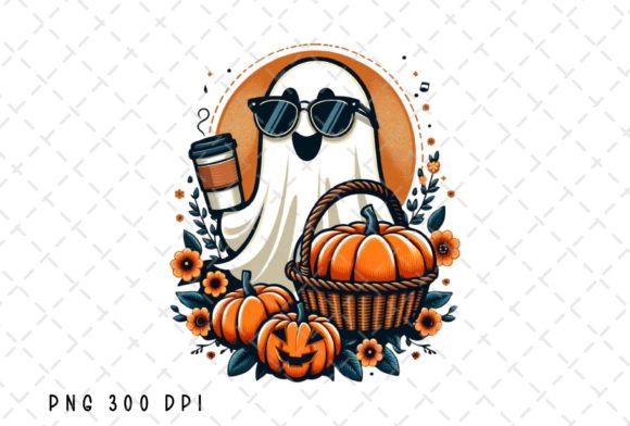 Ghost Coffee Fall Pumpkin Halloween PNG: A Spooky Design Asset