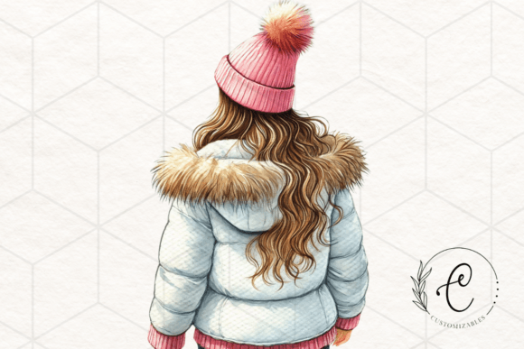 Girl Back View Watercolor Winter Graphic: Cozy Clipart for Creators
