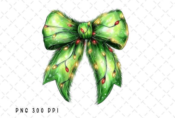 Green Fur Coquette Bow Christmas Lights: Festive Design