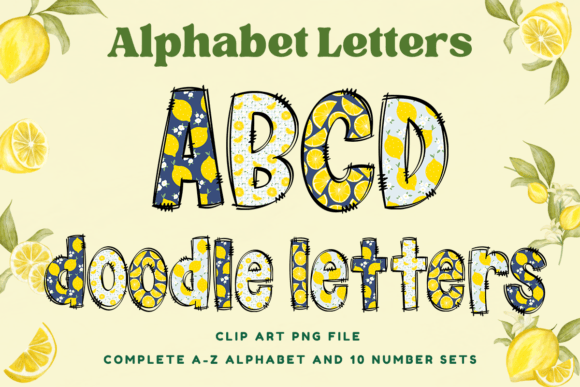 Lemon Alphabet Doodle Sublimation Letter