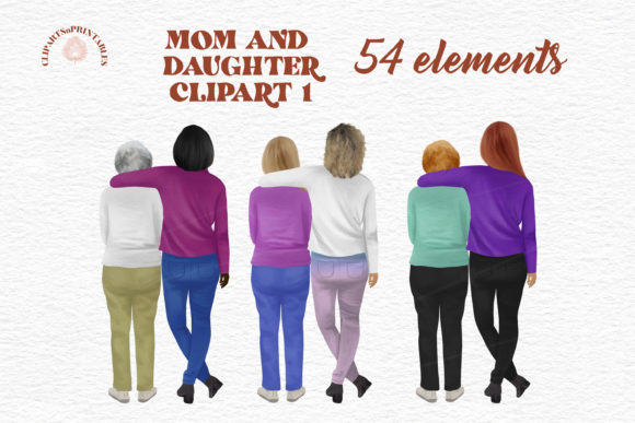 Mom and Daughter Clipart Grandma and Mom: Build Custom Illustrations
