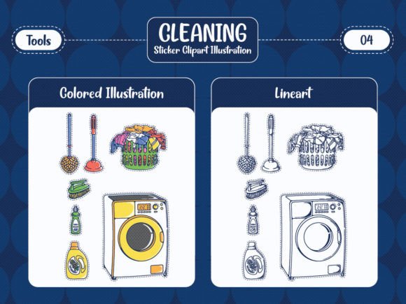 Retro Cleaning Clipart Sticker B: Nostalgic Charm for Modern Designs