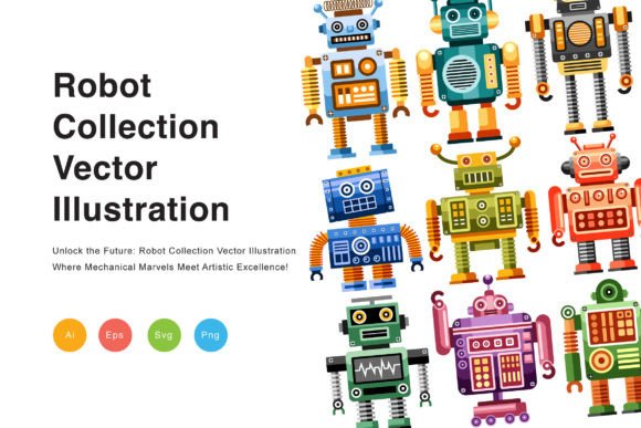 Robot Collection Vector Illustration: Futuristic Design Assets