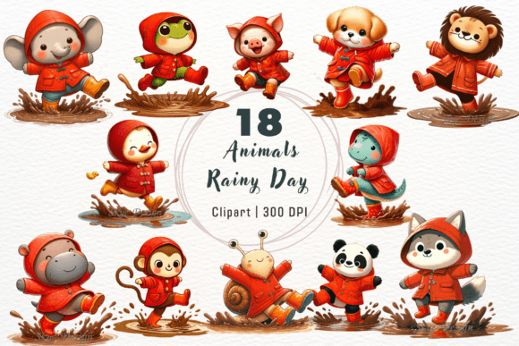 Watercolor Animals Rainy Day Clipart: Your Go-To for Whimsical Designs