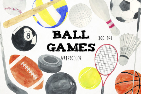 Watercolor Sports Clipart, Ball Games: Your Go-To Design Asset